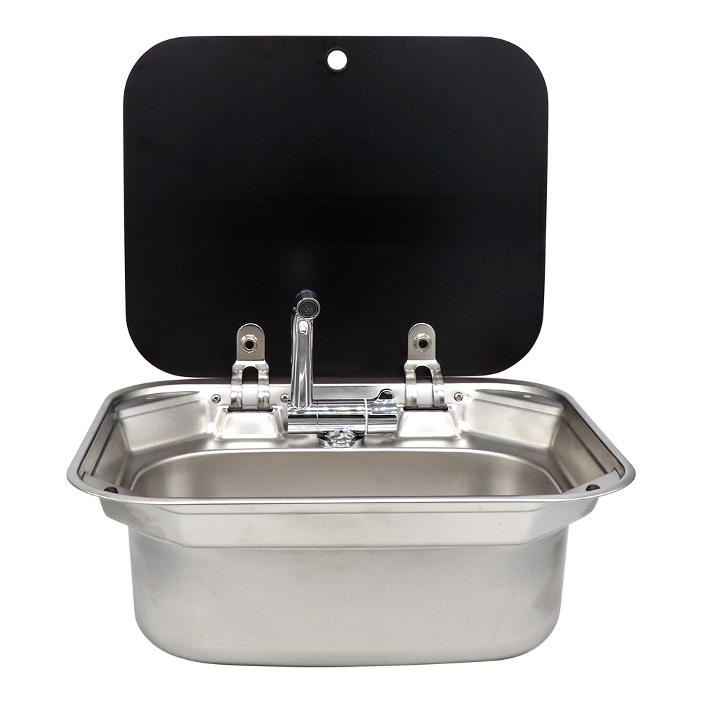 HW-BSL1 RV厨房套件带盖的不锈钢水槽，包括折叠水龙头露营车手洗盆地厨房水槽与可旋转的水龙头