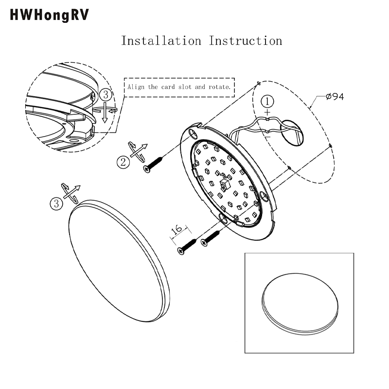 HWHONGRV 10V-30V LED内部灯4.3''RV冰灯3W RV圆顶灯灯具用于海洋房车