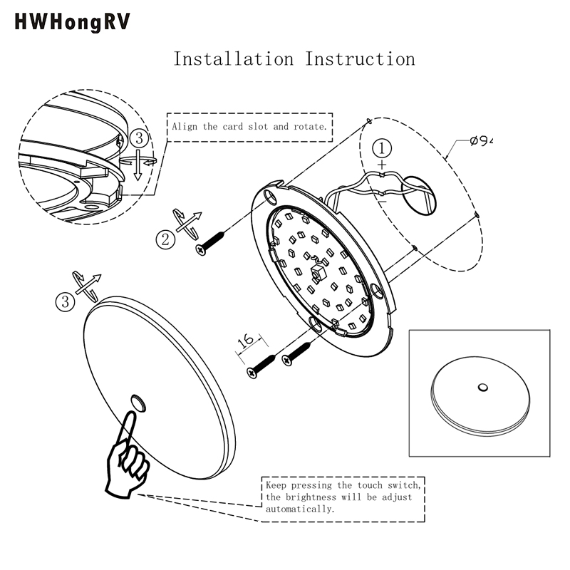 HWHONGRV 10V-30V LED内部灯4.3''RV冰灯带开关3W RV圆顶灯灯具用于海洋房车