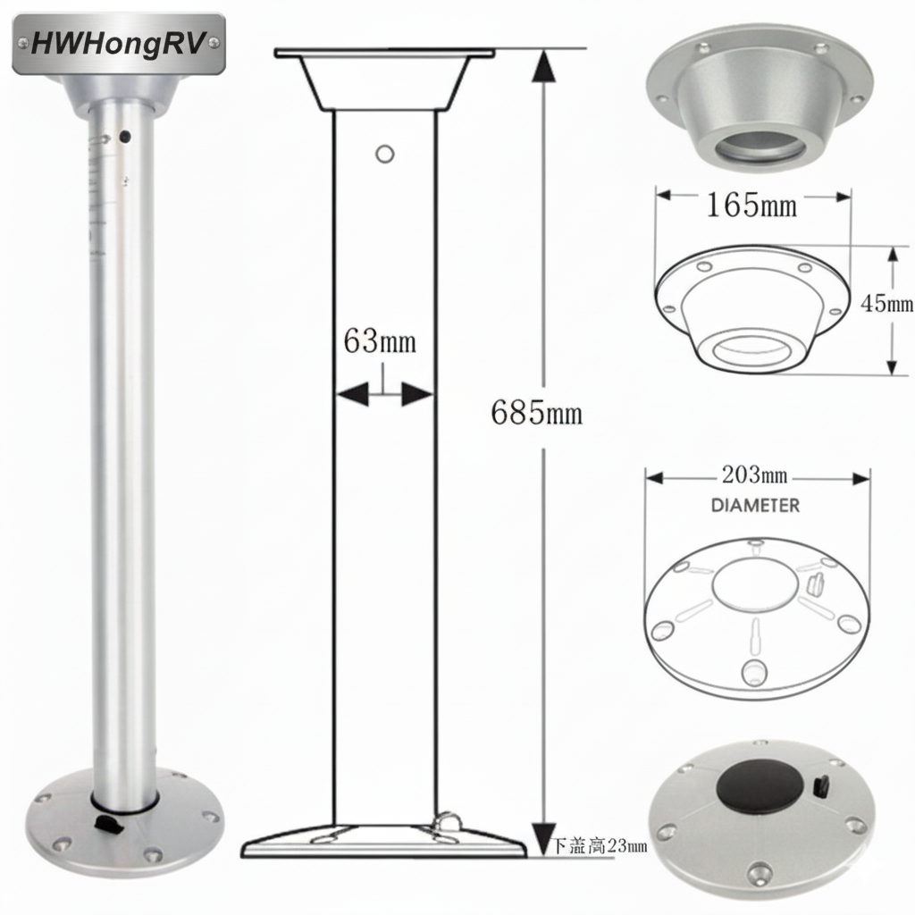 HWHongRV 易释放桌腿 |抛光铝管|快速拆卸底座和盖子 |房车房车船用可拆卸桌子底座