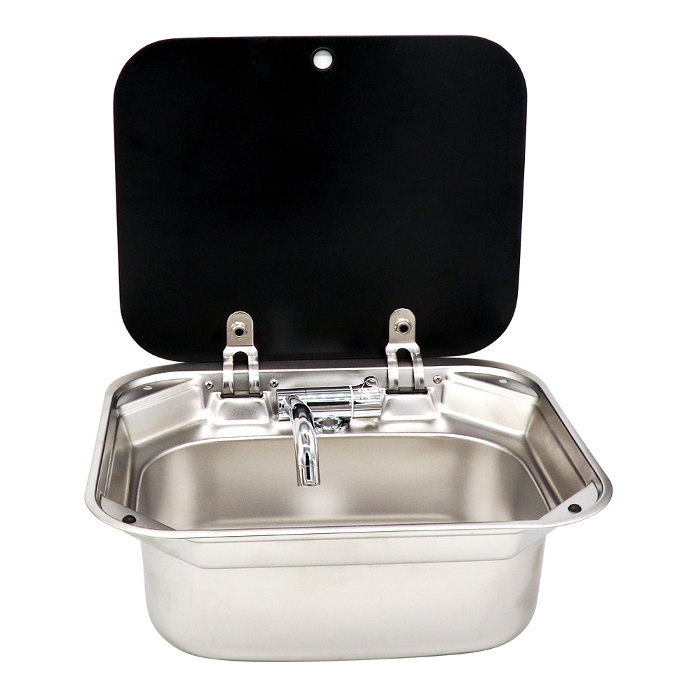 HW-BSL1 RV厨房套件带盖的不锈钢水槽，包括折叠水龙头露营车手洗盆地厨房水槽与可旋转的水龙头