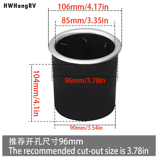 90毫米通用黑色ABS塑料杯架带有插入瓶的汽车船船船ACMPERVAN