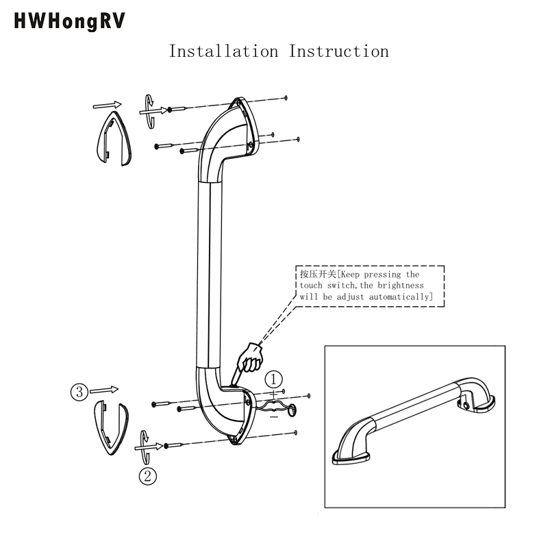 Hwhongrv海军陆战队游艇12V 24V LED RV入口门抓手手柄白色照明辅助酒吧车摩车大篷车