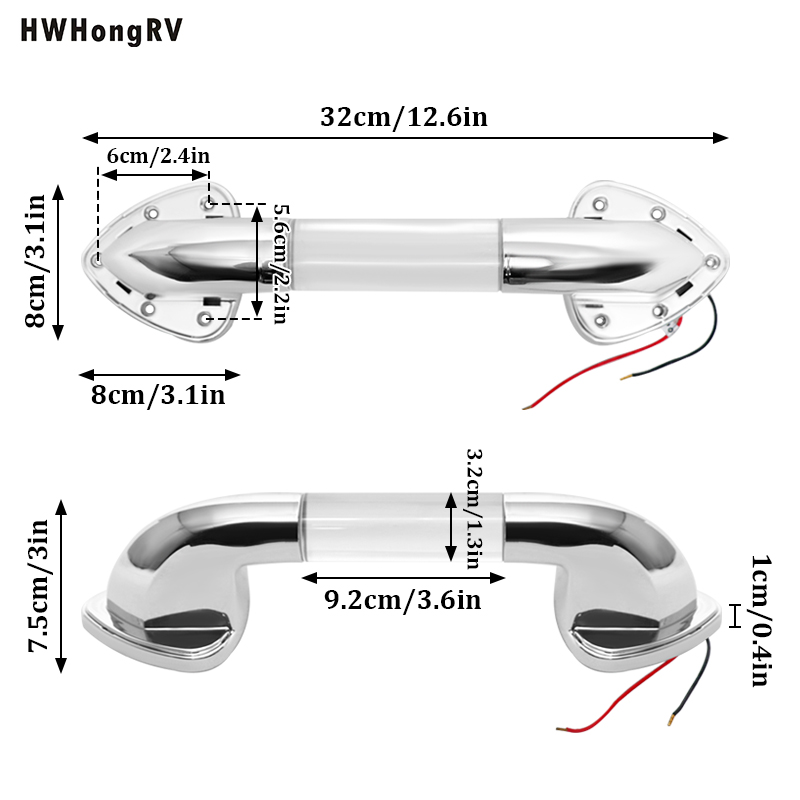 Hwhongrv海军陆战队游艇12V 24V LED RV入口门抓手手柄白色照明辅助酒吧车摩车大篷车