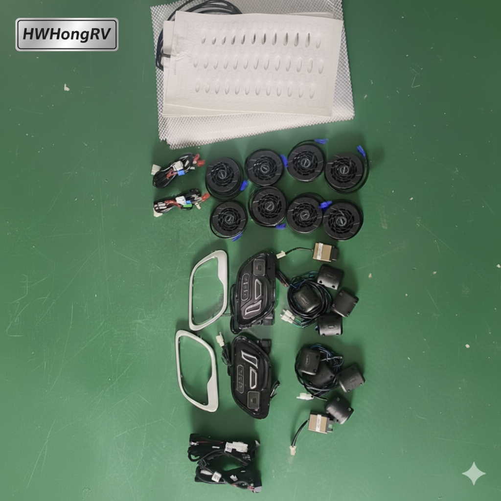HWHongRV 12V 座椅通风加热按摩系统 |冷却风扇、加热垫和振动按摩，带 USB 控制面板