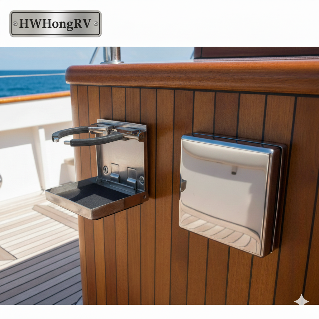 船用级 304 不锈钢可调节折叠杯架 - 适用于船、房车和游艇的壁挂式饮料架