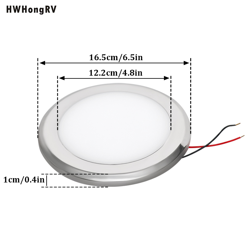 HWHONGRV 12V LED天花板灯具6.5英寸卡车和拖车内部5W LED灯4000K天花板安装架游艇