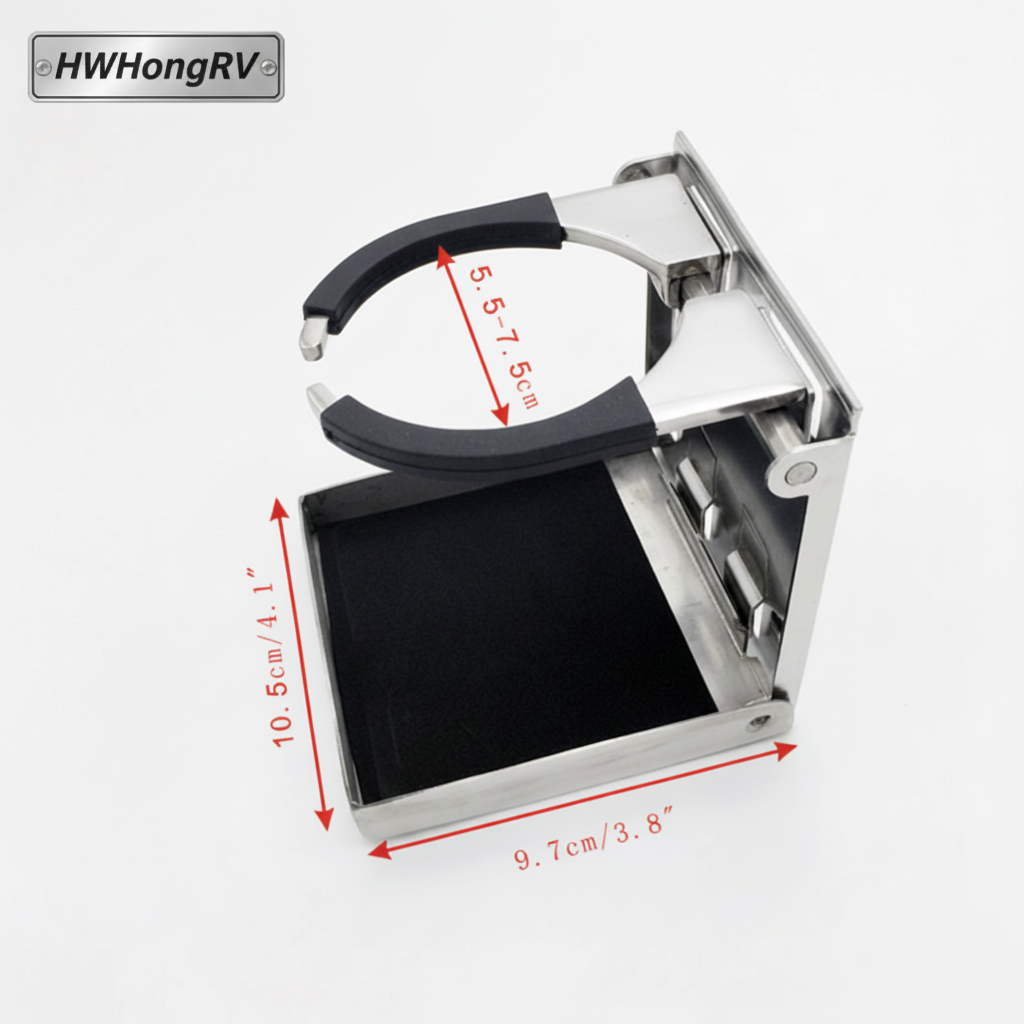 船用级 304 不锈钢可调节折叠杯架 - 适用于船、房车和游艇的壁挂式饮料架