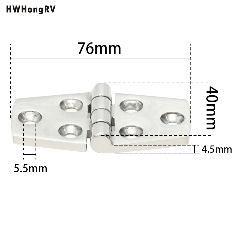 HWHONGRV不锈钢316孵化式式安装右天使船铰链带有5个孔的海洋游艇五金配件