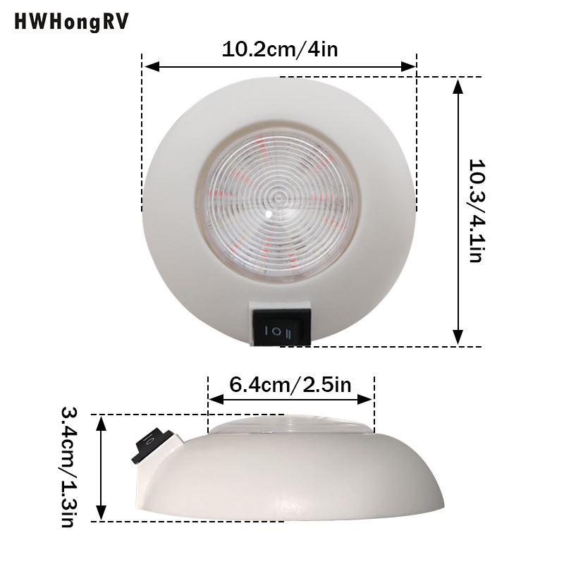 LED圆顶灯 - 4.5 “高功率白色和红色LED跌落灯 - 12 VDC-白色基础 - 家庭，自动，卡车，房车，船和飞机