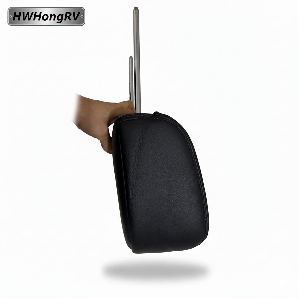 可调节汽车座椅头枕黑色皮革 |通用汽车座椅颈部支撑 | 150mm 中心 10mm 杆 |替换汽车配件