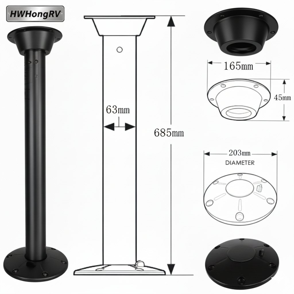HWHongRV 快速释放桌腿套件 |阳极氧化铝管|易于拆卸的底座和盖子 | RV 房车船用可拆卸底座