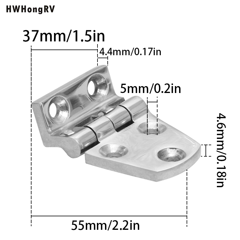 HWHONGRV不锈钢316孵化式式安装右天使船铰链带有5个孔的海洋游艇五金配件