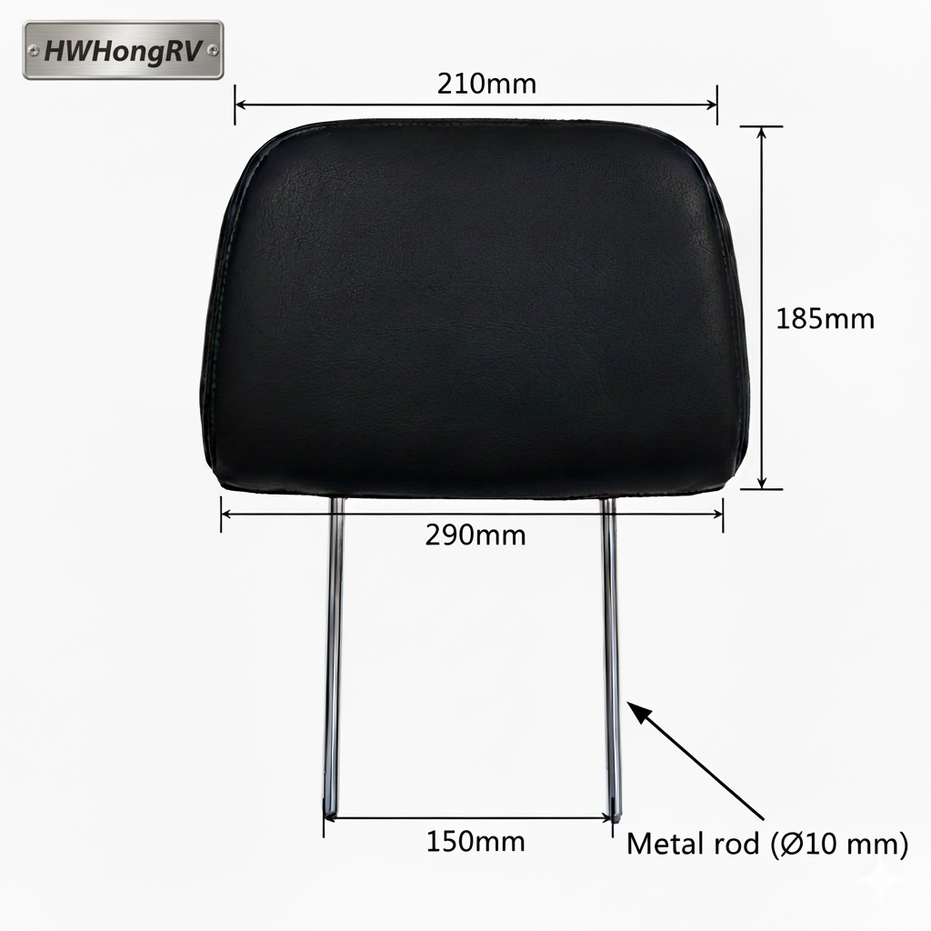 可调节汽车座椅头枕黑色皮革 |通用汽车座椅颈部支撑 | 150mm 中心 10mm 杆 |替换汽车配件