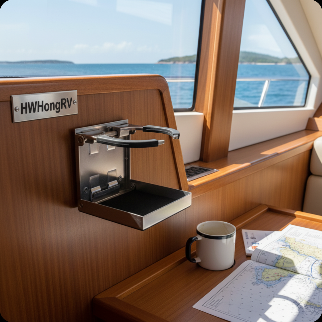 船用级 304 不锈钢可调节折叠杯架 - 适用于船、房车和游艇的壁挂式饮料架